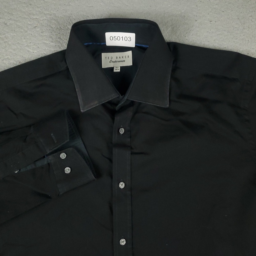 Ted Baker London Shirt Mens 16.5 Black Dress Button Up Long Sleeve